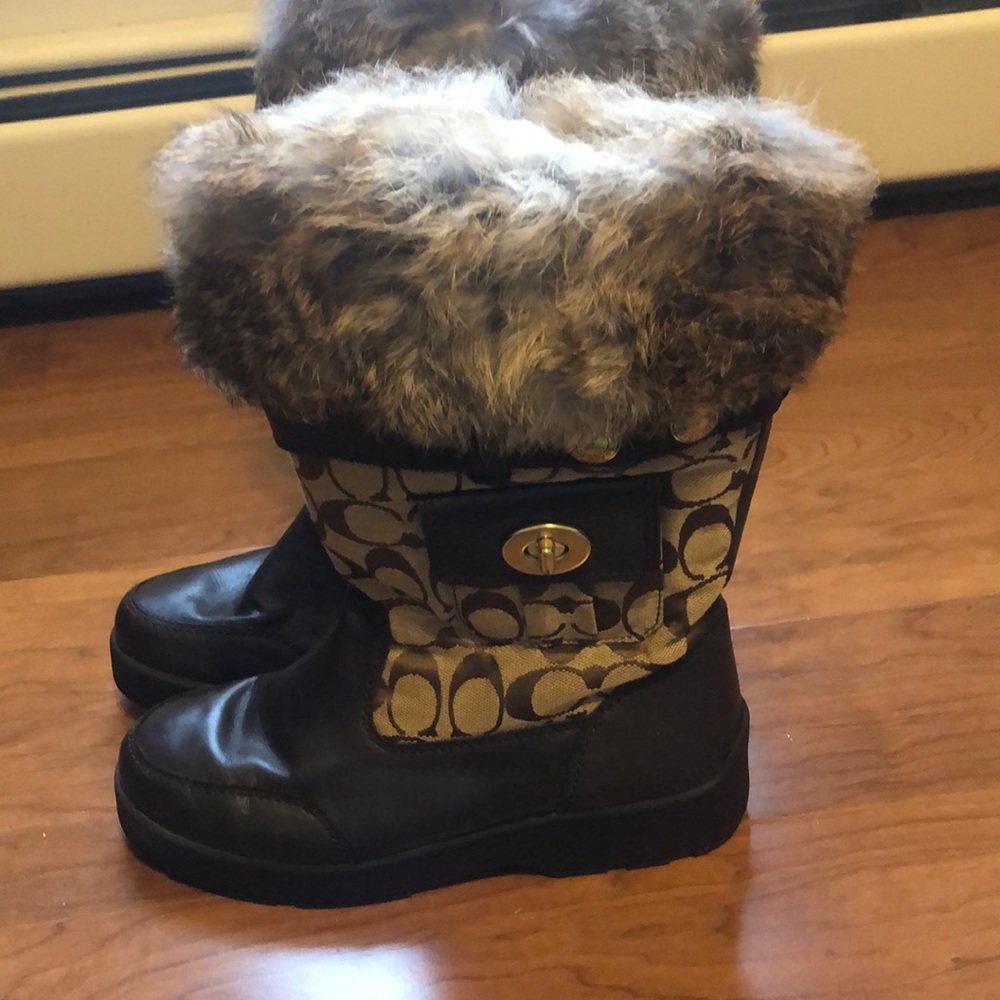 Coach Fur-Trim Signature Logo Winter Boots in Brown